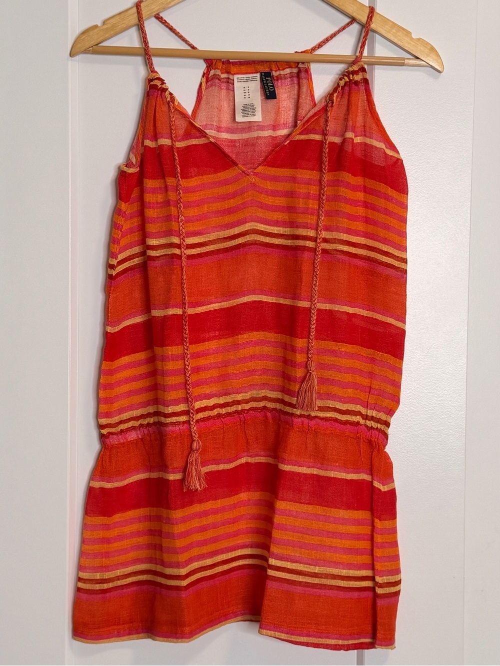 💛2 for 20- Polo by Ralph Lauren Striped Sleeveless Dress in Pink, Orange & Red
